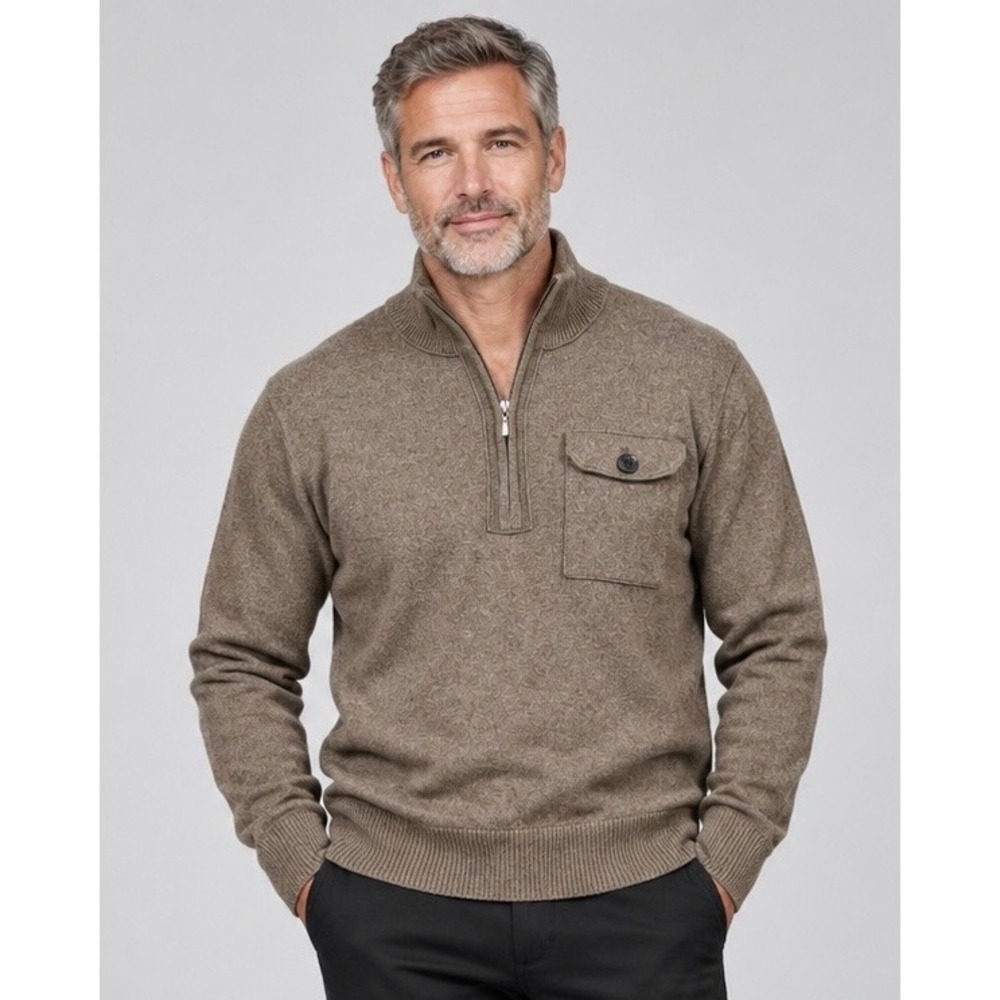 Banana Republic Mens Brown 100% Cotton Quarter Zip Sweater Pocket Large NWT